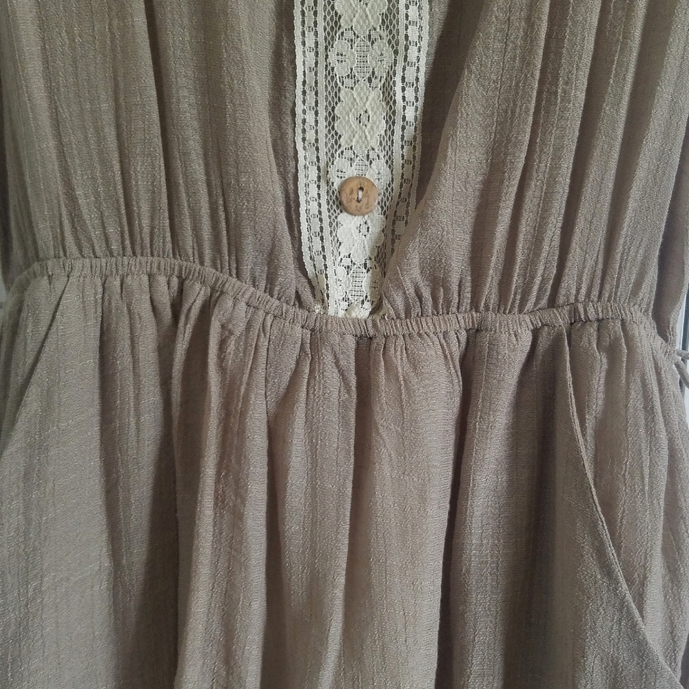 INNOVATION Taupe Gauze Crochet Collar Dress Small - Picture 6 of 11